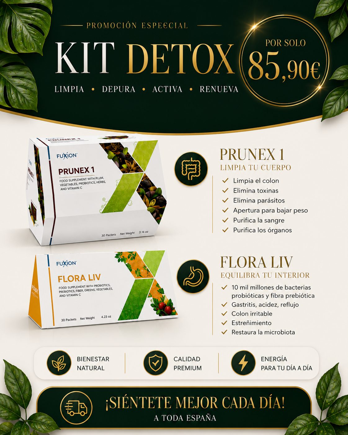 Combo Kit Detox FuXion - 85,90 EUR - Prunex1 + Flora Liv