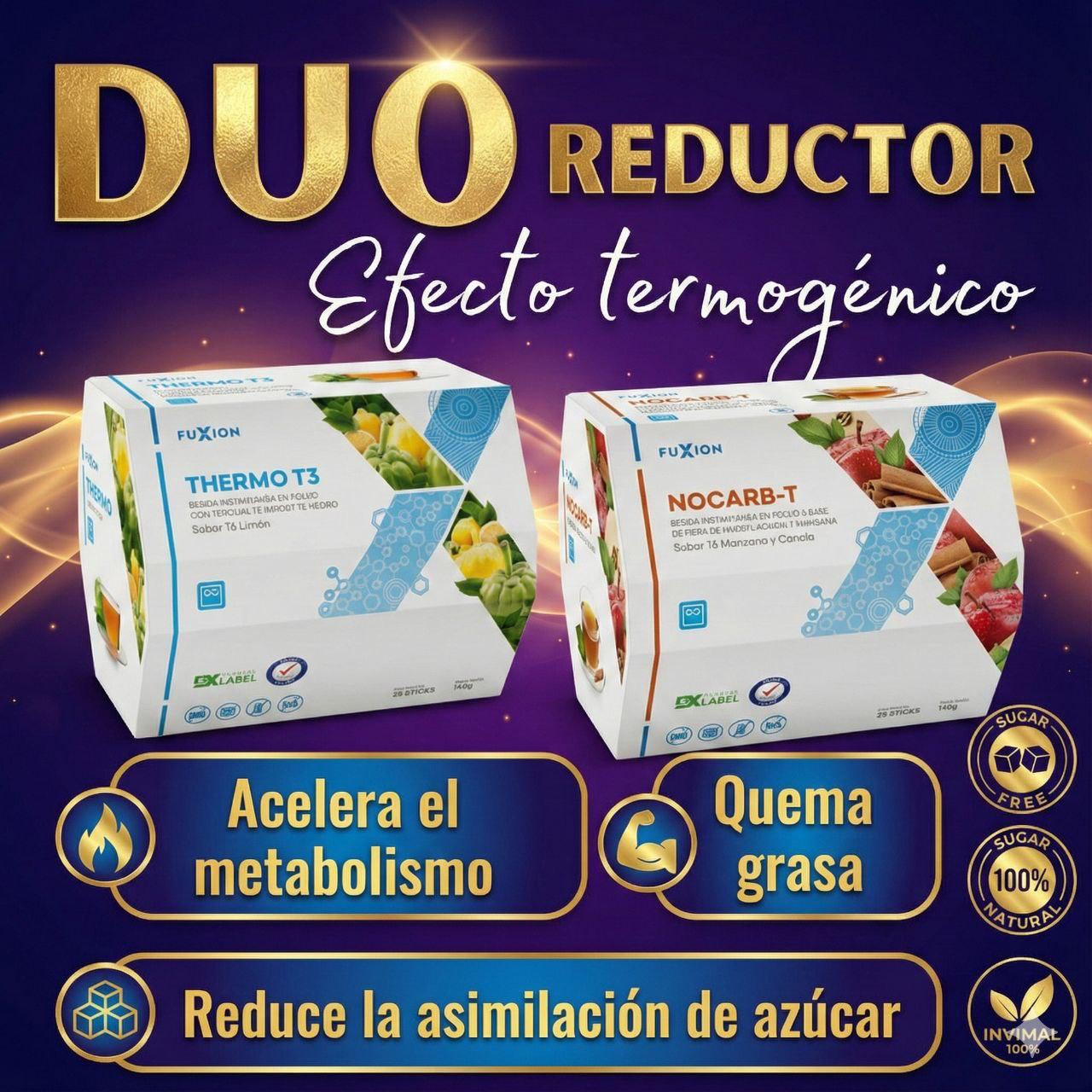 Duo Reductor FuXion - Pack Thermo T3 y Nocarb-T efecto termogenico quema grasa