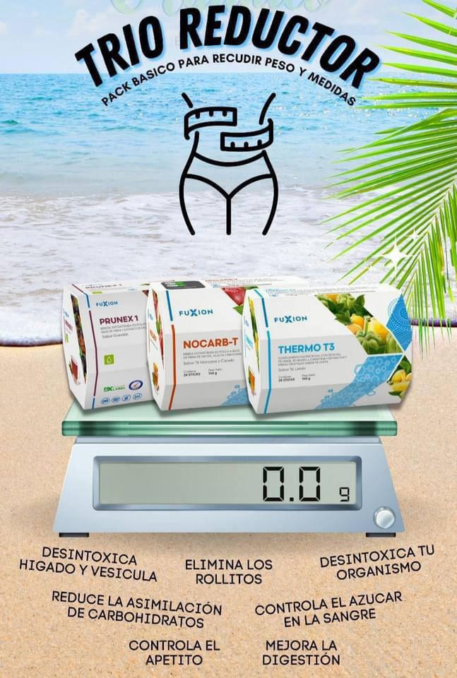 Trio Reductor FuXion - Pack Prunex1 Nocarb-T Thermo T3 para reducir peso y medidas